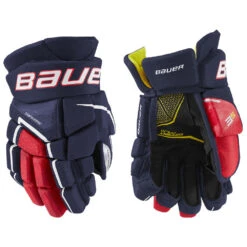BAUER SUPREME 3S JUNIOR HOCKEY GLOVES -Hockey Shop Bauer Supreme 3S Junior Hockey Gloves Navy Red White