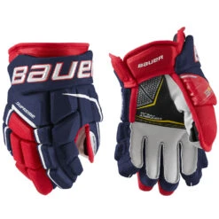 BAUER SUPREME 3S PRO JUNIOR HOCKEY GLOVES 9 BAUER SUPREME 3S PRO JUNIOR HOCKEY GLOVES -Hockey Shop Bauer Supreme 3S Pro Junior Hockey Gloves Navy Red White